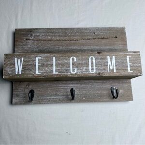 Rustic Brown Welcome Wall Decor with Hooks and Storage 16x10 and 4 deep